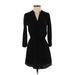 Babaton Casual Dress - Mini V-Neck 3/4 sleeves: Black Solid Dresses - Women's Size 2X-Small