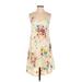 H&M Casual Dress - High/Low Scoop Neck Sleeveless: Ivory Floral Dresses - Women's Size 2