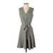 DKNY Casual Dress - A-Line V Neck Sleeveless: Gray Print Dresses - Women's Size 4