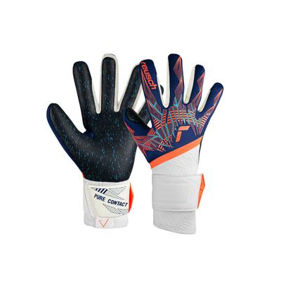Torwarthandschuhe REUSCH "Pure Contact Fusion", Damen, Gr. 8, blau (blau, orange), 83% Elastodien, 11% Polyester, 5% Polyamid, 1% Polyurethan, mehrfarbig, sportlich, Handschuhe, mit Hybrid Negative Cut