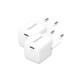 Intenso Twin Pack Power Adapter W30C GaN, 2X USB-C Power Supply with 30 Watt and GaN Technology, White