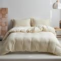 Simple&Opulence Muslin Single Duvet Cover Set,100% Cotton Ultra Soft and Lightweight Seersucker Bed Duvet Cover with 1 Pillowcase (135×200cm,Beige)