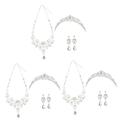 VALICLUD 3 Sets Bridal Ornament Bridal Necklace for Wedding Crystal Pendants Bridal Teardrop Earrings Bridal Wedding Earrings Diamond Choker Necklace Wedding Tiara Jewelry Alloy Crown Bride