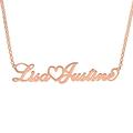 DV DOLCE VALENTINA Personalised Any 2 Names with Heart between 925 Sterling Silver Nameplate Necklace Love Couple (20'', Rose Gold Plated)