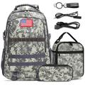 School Backpack For Boys - Camouflage Boys Backpack For Kids Teens Elementary Middle School - 4pcs Camo Boys Backpack With Lunch Box And Pencil Case & Key-chain，18″ Bookbag With Usb Charging Port