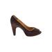 Ann Roth Shoes Heels: Pumps Chunky Heel Cocktail Brown Print Shoes - Women's Size 42 - Peep Toe