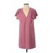 BCBGeneration Casual Dress - Mini V Neck Short sleeves: Burgundy Print Dresses - Women's Size Small