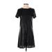 Zara Basic Casual Dress - Shift Crew Neck Short sleeves: Black Print Dresses - Women's Size Small