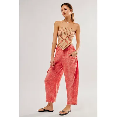 High Road Pull-On Barrel Trousers at Free People in Mandarin Red, Size: Large