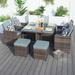 Hokku Designs Dakhla Square 4 - Person 49.2" Long Outdoor Dining Set w/ Cushions Glass/Wicker/Rattan in Brown | 49.2 W x 49.2 D in | Wayfair