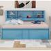 Latitude Run® Metal Twin Size Daybed w/ Twin Size Trundle, Storage Shelves & USB Ports Metal in Blue | 41.7 H x 79.9 W x 46.1 D in | Wayfair