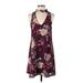 Blue Rain Casual Dress - Mini Plunge Sleeveless: Burgundy Floral Dresses - Women's Size Small