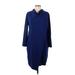 Joan Vass Casual Dress - Sweater Dress Cowl Neck 3/4 sleeves: Blue Color Block Dresses - Women's Size Medium