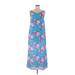 Pink Lily Casual Dress - Midi V Neck Sleeveless: Blue Floral Dresses - Women's Size Medium