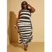 Plus Size Draped Striped Bodycon Dress