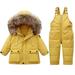 Spring Savings Clearance! JGTDBPO Coat For Toddlers Winter Ski Suit Thick Hoodie Coat Down Jacket Suspenders Kids Clothing Outfit Set Thickened Down Jacket Strap Pants For Boys And Girls