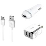 3-in-1 Chargers for Amazon Fire HD 8 (2017) Fire HD 10 (2017) Fire phone Kindle Fire HD (Fire HD 8.9 ) (White) - (Car + Home) Charger Adapter + USB Charging Cable