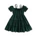 Girlâ€™s A-line Dress Short Sleeve Off-shoulder Pleated Summer Dress