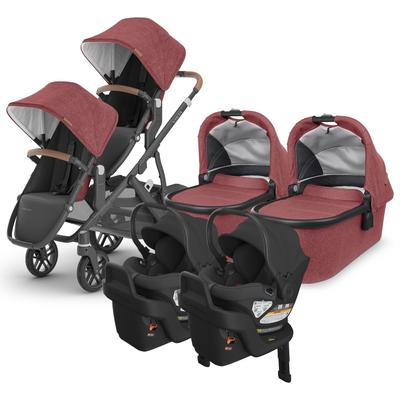 UPPAbaby VISTA V2 Twin Double Stroller + Aria Travel System Bundle with Rumble Seat V2+ - Lucy / Jak