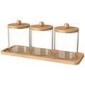 3Pcs Qtip Holder Dispenser with Bamboo Lids Clear Acrylic Bathroom Jars with Tray Cotton Swab Storage Dispenser Reusable Bathroom Canisters Swab Ball Holder Dispenser for Makeup Cotton Swab