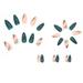 XIAN Leaf Printed Women Green Fake Nails Long Lasting Safe Material Waterproof False Nails for Party Travel Hand Makeup