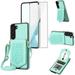 Phone Case for Samsung Galaxy S23 5G Wallet Cover with Tempered Glass Screen Protector Mirror Credit Card Holder Slot Shoulder Crossbody Strap Cell S 23 23S GS23 G5 SM-S911U 6.1 inch Women Girls Green