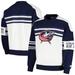 Men's Starter White Columbus Blue Jackets Defense Fleece Crewneck Pullover Sweatshirt