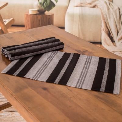 Shadows of Delight,'Set of 4 Handloomed Striped Gr...