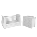 Babymore Bel Sleigh 3 Piece Room Set With Deluxe Mattress- White