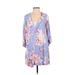 Yumi Kim Casual Dress - Shift Plunge 3/4 sleeves: Blue Print Dresses - Women's Size Small