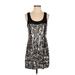 Express Cocktail Dress - Mini Scoop Neck Sleeveless: Silver Solid Dresses - Women's Size Small