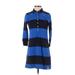 J.Crew Casual Dress - Shirtdress High Neck Long sleeves: Blue Stripes Dresses - Women's Size Small