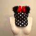 Disney Accessories | Disney Parks Minnie Mouse Polka Dot Pom Pom Baseball Cap With Red Sequin Bow Euc | Color: Black/Red | Size: Os