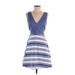 Victoria's Secret Cocktail Dress - A-Line Plunge Sleeveless: Blue Stripes Dresses - Women's Size 4