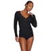 Plus Size Women's The Button Long Sleeve - Modal Silk Rib by CUUP in Black (Size 2 / S)