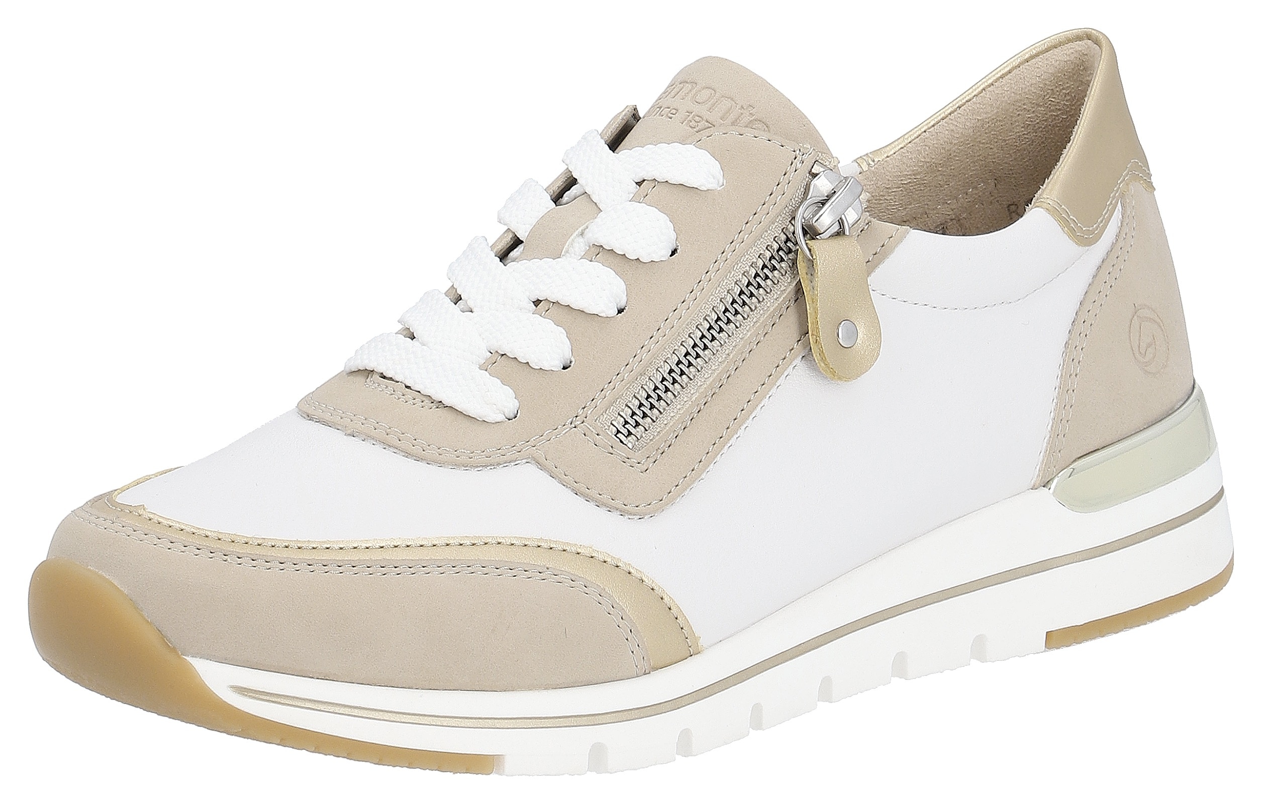 Keilsneaker REMONTE, Damen, Gr. 42, beige (weiß, hellbeige), Lederimitat, Schuhe, mit Kontrastbesätzen, Freizeitschuh, Halbschuh, Schnürschuh