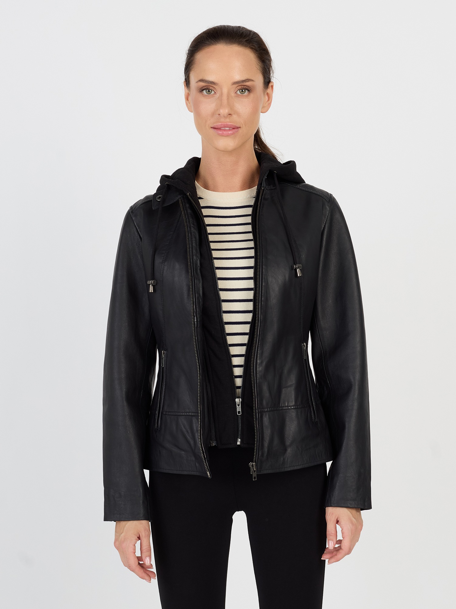 Lederjacke JCC "31020359", Damen, Gr. 3XL, schwarz, Obermaterial: 100% Leder Lamm; Kapuze: 100% Baumwolle; Lining: 100% Polyester, Jacken Image