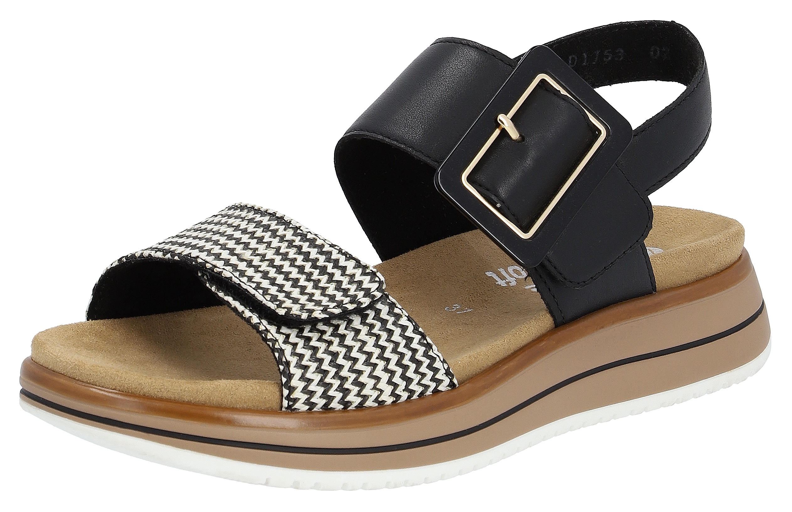 Keilsandalette REMONTE "ELLE-Collection", Damen, Gr. 41, beige (schwarz, creme), Leder, Textil, Schuhe, Sommerschuh, Sandale, Komfortschuh mit praktischen Klettverschlüssen