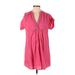 Zara Casual Dress - Shift V-Neck Short sleeves: Pink Solid Dresses - Women's Size X-Small