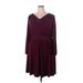 London Times Casual Dress - Mini V Neck Long sleeves: Burgundy Print Dresses - Women's Size 18