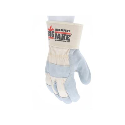 MCR Safety Big Jake Premium A+ Side Leather Palm Work Gloves Sewn with DuPont Kevlar 2 3/4in Safety Cuff Gray Medium 1700M