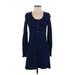 Saturday Sunday Casual Dress - Mini Scoop Neck Long sleeves: Blue Solid Dresses - Women's Size X-Small
