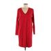 Boden Casual Dress - Shift V Neck 3/4 sleeves: Red Solid Dresses - Women's Size 8