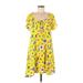 Delicates Casual Dress - Mini Scoop Neck Short sleeves: Yellow Print Dresses - Women's Size Medium