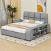 Cosmic Queen Size Platform Bed w/ Multimedia Nightstand & Storage Shelves Upholstered/Faux leather in Gray | 40.6 H x 81.5 W x 81.5 D in | Wayfair