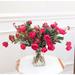 Primrue Roses Floral Arrangements in Vase Silk in Red/Pink | 15 H x 22 W x 10.5 D in | Wayfair 079B490511FD4BE0B0ABEBA0A57532A7