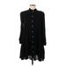 MNG Casual Dress - Shirtdress High Neck Long sleeves: Black Print Dresses - Women's Size Medium