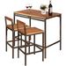 3 PCS Patio Bar Table Set Outdoor Rattan Bar Set Bistro Set with Acacia Wood Top Wood Table Set with 2 Bar Chairs for Dining Room Backyard Patio and Balcony