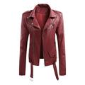 SMihono Reduced Motorcycle Jacket Leather Short Jacket Coat Clearance Womens Plus Long Sleeve Slim FItted Lapel Collar Button Female Outerwear Red XL