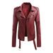 SMihono Reduced Motorcycle Jacket Leather Short Jacket Coat Clearance Womens Plus Long Sleeve Slim FItted Lapel Collar Button Female Outerwear Red XL